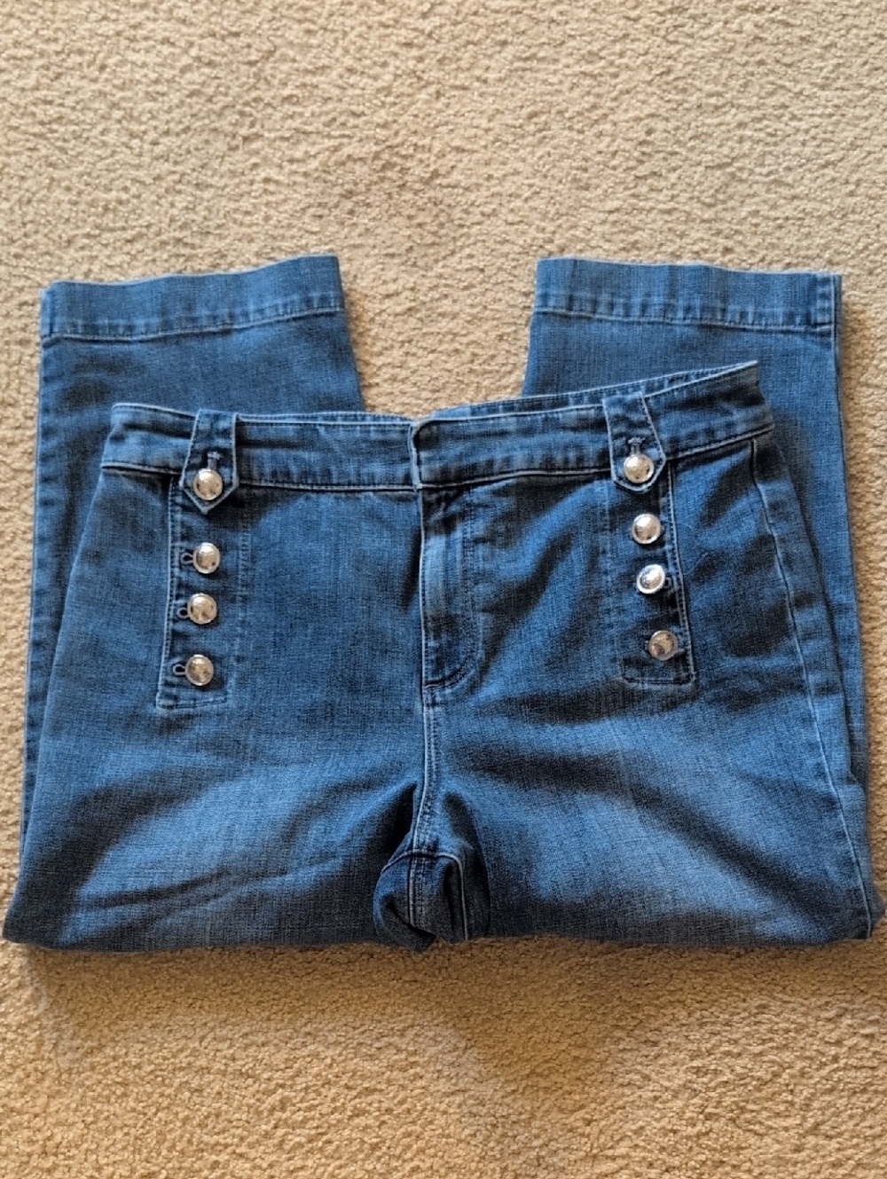 Talbots Sailor High-Rise Navy Blue Women’s Jeans with Decorative Buttons Sz 12P
